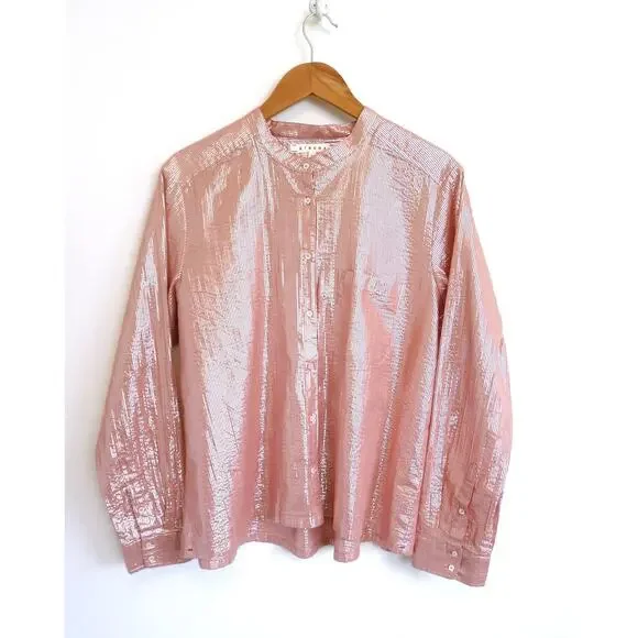 XIRENA Graycen Shimmer Lurex Cotton Button Down Shirt Top Garmentory L $225 - Picture 1 of 11